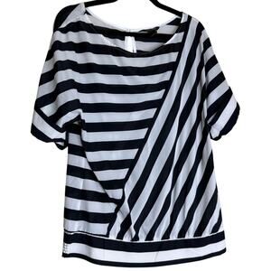 White House Black Market Top Womens Medium Black White Stripped Short Sleeve